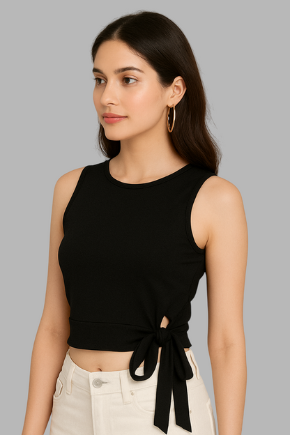 Blaqck Sleek-Side tie Chic Top