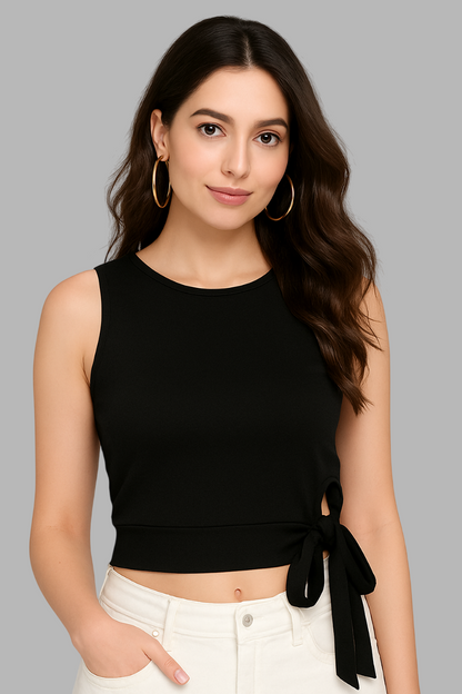 Blaqck Sleek-Side tie Chic Top
