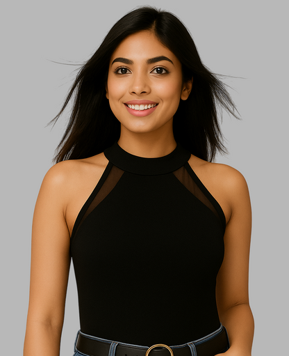 Sleek Mesh Panel Halter Top