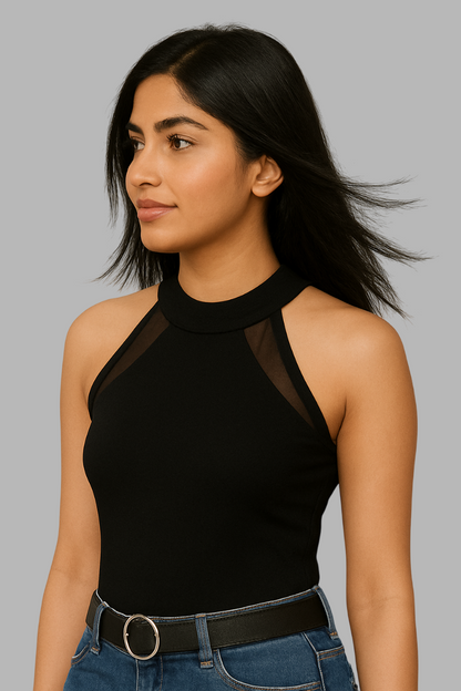 Sleek Mesh Panel Halter Top